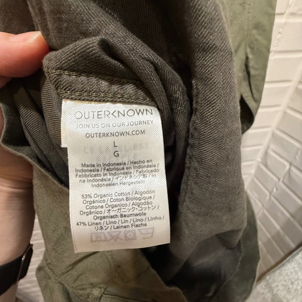 Outerknown Station Suit Shortall Linen Cotton Olive Night Utility Romper NWT L - Picture 14 of 16